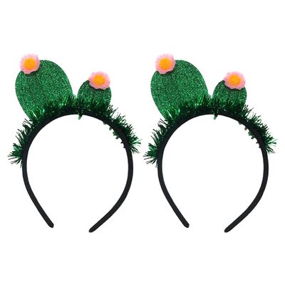 2pcs Cactus Styled Accessory Headress Costume Headband Birthday Bopper Hairband Head Hopp Tinsel Headwear Girl Decor Tassel Green Festive for Glette