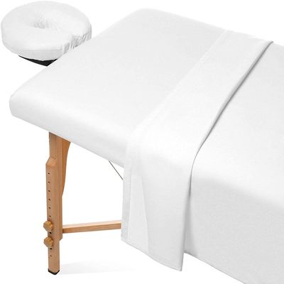 3 Pieces Massage Table Spa Sheet Set 600 Thread Count Ultra Soft Egyptian Cotton - 1 Fitted Sheet 1 Flat Sheet 1 Face Rest Cover - White