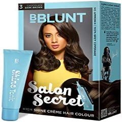 SJH BBLUNT Salon Secret High Shine Creme Hair Colour, Chocolate Dark Brown 3, 100g with Shine Tonic, 8ml, No Ammonia