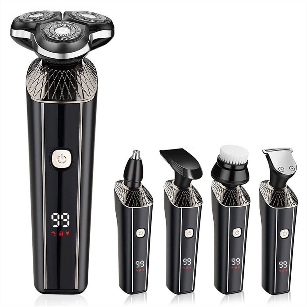 BUZZNN Electric Razor for Men, 4 in 1 Rotary Razors, Waterproof Rechargeable Mens Rotary Shavers, Beard Nose Trimmer, Cordless Shaver, Wet/Dry Rotary Shaver, Black