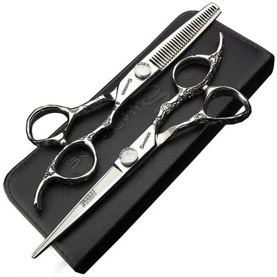 6/7 inch professional hairdressing scissors set exquisite rose pattern hairdressing special scissors styling tool stainless steel multifunctional hairdressing set (6in 2pc-A)