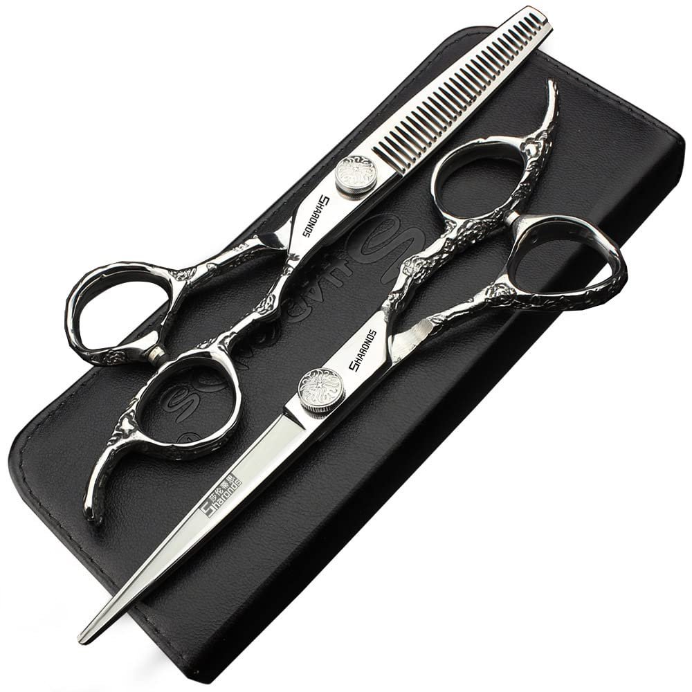 6/7 inch professional hairdressing scissors set exquisite rose pattern hairdressing special scissors styling tool stainless steel multifunctional hairdressing set (6in 2pc-A)