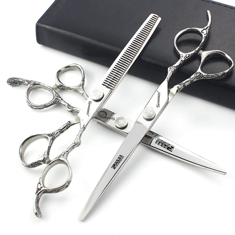 6/7 inch professional hairdressing scissors set exquisite rose pattern hairdressing special scissors styling tool stainless steel multifunctional hairdressing set (7in 3pc)