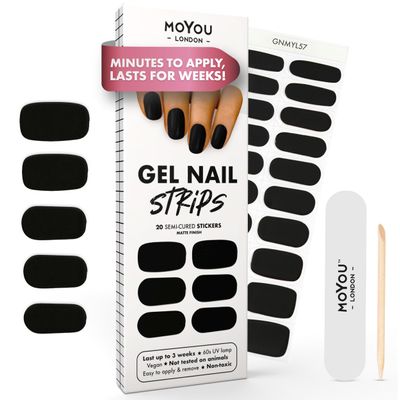 MOYOU LONDON Semi Cured Gel Nail Strips - 20 Pcs. Waterproof Gel Nail Wraps, Cures in Sunlight or UV/LED Lamp, Lasts Up to 2+ Weeks, Stretchable, Easy to Apply & Remove, Vegan & Cruelty-Free