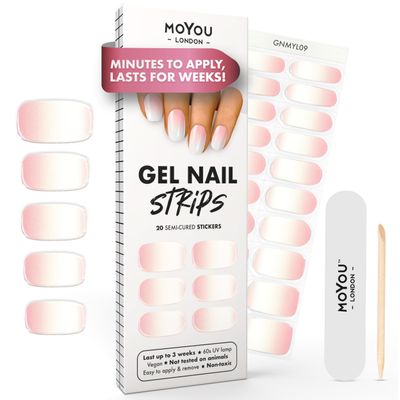 MOYOU LONDON Semi Cured Gel Nail Strips - 20 Pcs. Waterproof Gel Nail Wraps, Cures in Sunlight or UV/LED Lamp, Lasts Up to 2+ Weeks, Stretchable, Easy to Apply & Remove, Vegan & Cruelty-Free