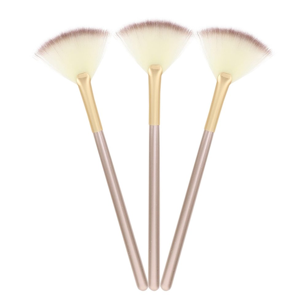 Beaupretty 3pcs Fan Makeup Brush Highlighter and Powder Applicator for Cheekbones and Contours Soft Fibers for Daily and for Teen Girls and Festivals