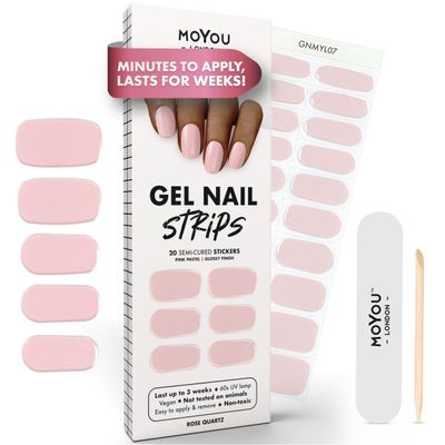 MOYOU LONDON Semi Cured Gel Nail Strips - 20 Pcs. Waterproof Gel Nail Wraps, Cures in Sunlight or UV/LED Lamp, Lasts Up to 2+ Weeks, Stretchable, Easy to Apply & Remove, Vegan & Cruelty-Free