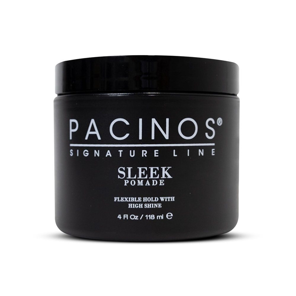 Pacinos SLEEK High Shine Flexible Pomade for Men - Long-Lasting Styling for Medium to Longer Hair - Wet Look with All-Day Hold - 4 oz