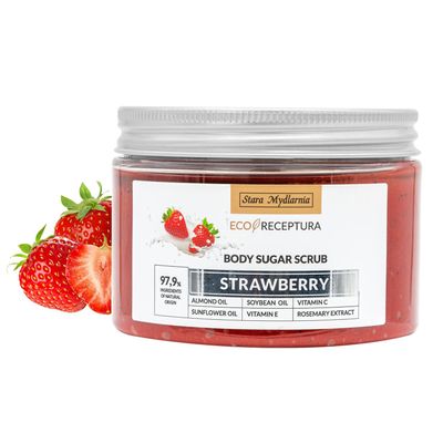 Body scrub 300mL 97.9% natural - Women's exfoliating and moisturizing body scrub, Men's body scrub, Body scrub and leg scrub (Strawberry)