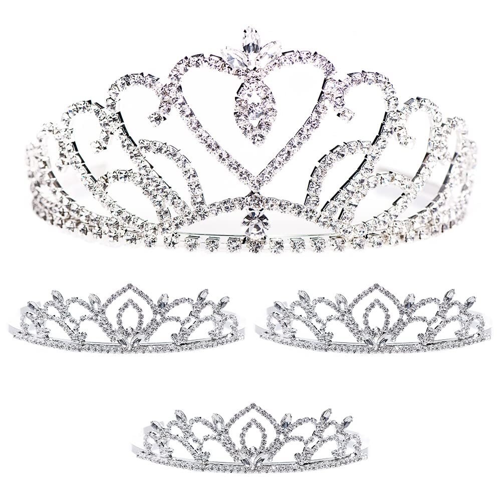 Andersons Ruth Queen and Kiley Princess Tiara Set, 4 Piece Rhinestone Crown Collection, for Prom, Homecoming, Winter Formal, Pageant, Wedding, Quinceaera, Sweet 16, Anniversary, Birthday, Theater, Coronation Accessory