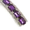 Purple Acrylic Bead/Clear Crystal Barrette Hair Clip Grip In Silver Tone - 80mm Across view 3