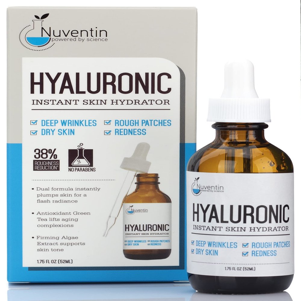 Nuventin Hyaluronic Acid Serum Anti Aging Skin Care Facial Booster For Face - Hydro-Boost Moisturizer Booster W/Vitamin C & Vitamin E For Wrinkles, Fine Lines, Dark Spots, & Dry Skin, 1.75 Fl Oz