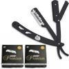 the shave factory Straight Edge Razor Kit - with Single | Stainless Steel razors for men from (Black / 200 Derby Premium Blades) view 1