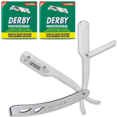 the shave factory Straight Edge Razor Kit - with Single | Stainless Steel razors for men from (Matte / 200 Derby Professional Blades)