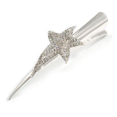Bridal/Prom/Wedding Silver Tone Clear Crystal Star Hair Beak Clip/Concord Clip - 13cm Length