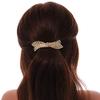 Clear Crystal Bow Barrette Hair Clip Grip In Gold Plated Metal - 90mm view 2