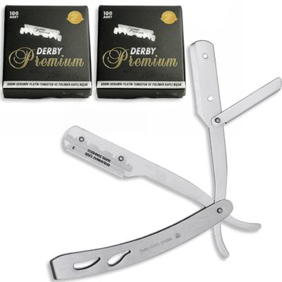 the shave factory Straight Edge Razor Kit - with Single | Stainless Steel razors for men from (Matte / 200 Derby Premium Blades)