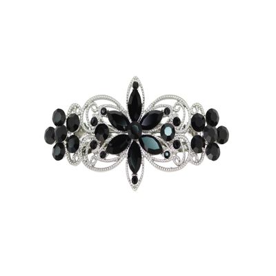 Faship Gorgeous Black Rhinestone Crystal Flora Hair Barrette Clip