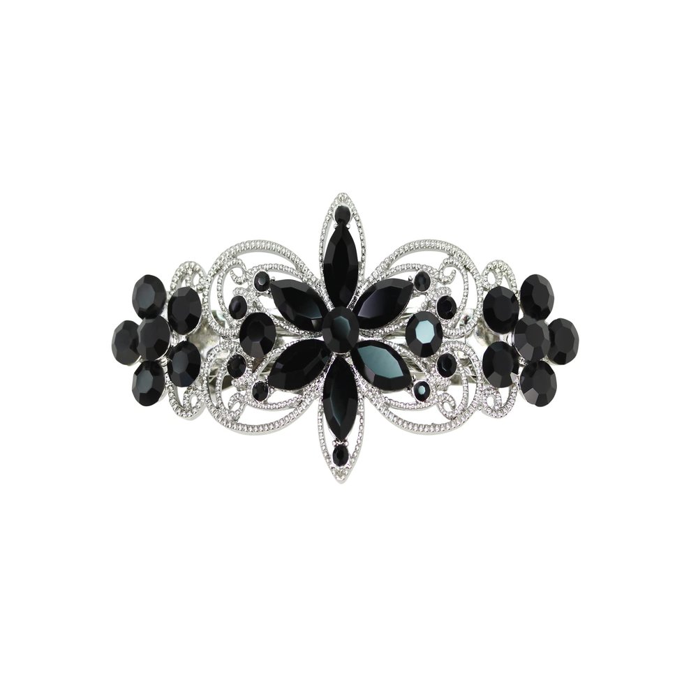 Faship Gorgeous Black Rhinestone Crystal Flora Hair Barrette Clip