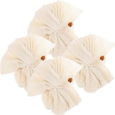Beavorty 4pcs Bath Loofah Soft Mesh Exfoliating Shower Sponge for Gentle Skin Massage and Deep Cleaning for Home Use Beige