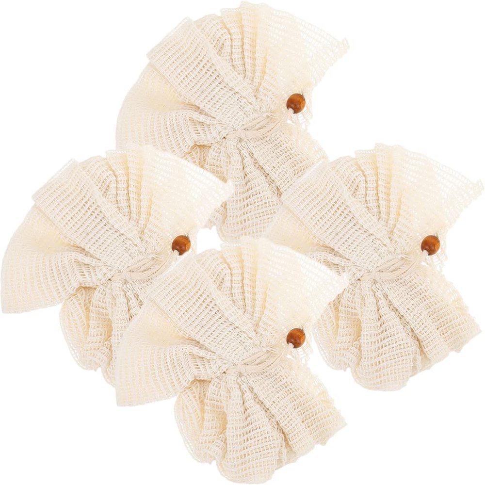 Beavorty 4pcs Bath Loofah Soft Mesh Exfoliating Shower Sponge for Gentle Skin Massage and Deep Cleaning for Home Use Beige