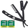 the shave factory Straight Edge Razor Kit - with Single | Stainless Steel razors for men from (Black / 200 Derby Professional Blades) view 1
