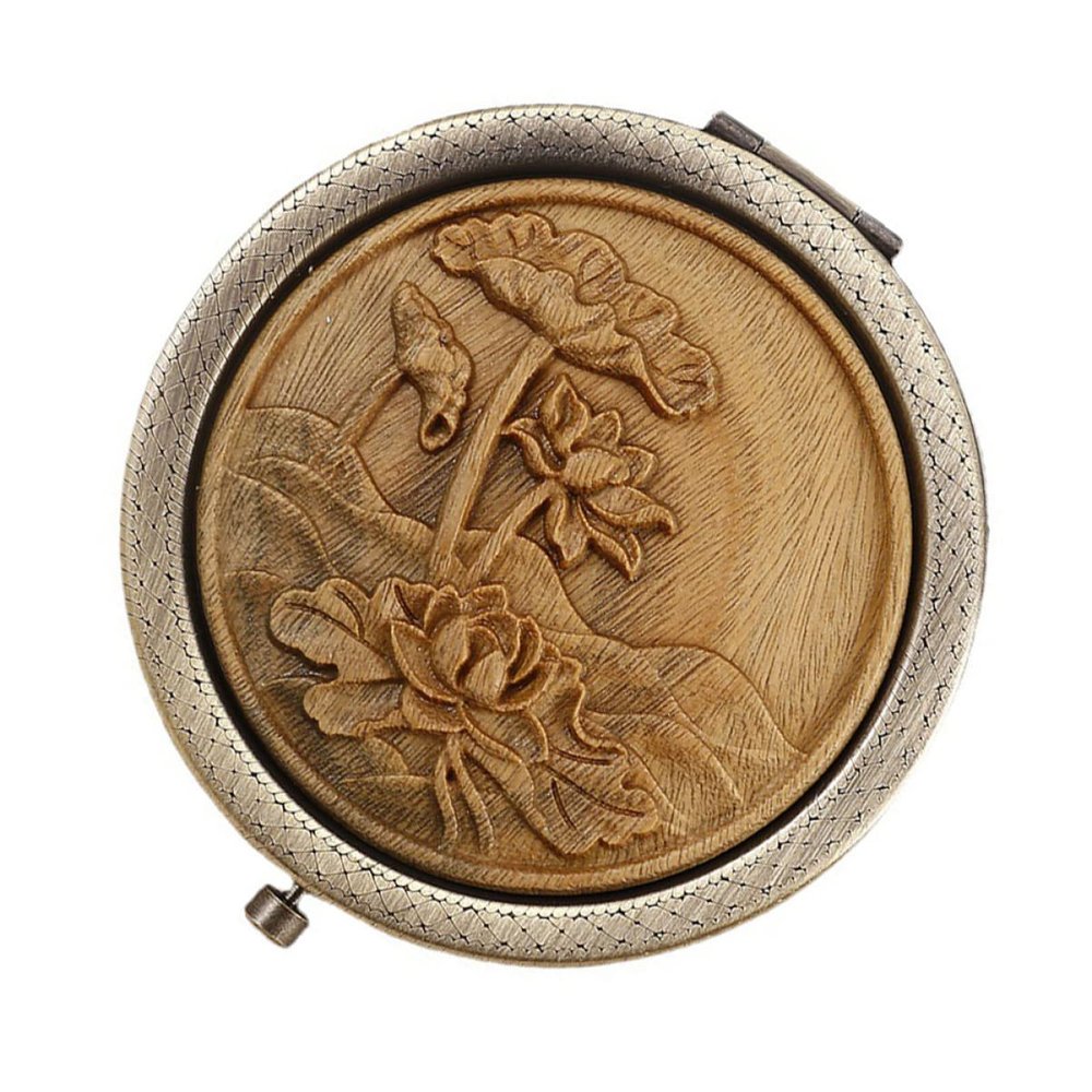 Beaupretty 1pc Mirror Lady Folding Wood with Dual-Side Small Pocket Foldable Carved Travel Cosmetics Makeup Portable Double-Sides Supplies Cover Compact Flower Pattern Cosmetic Style