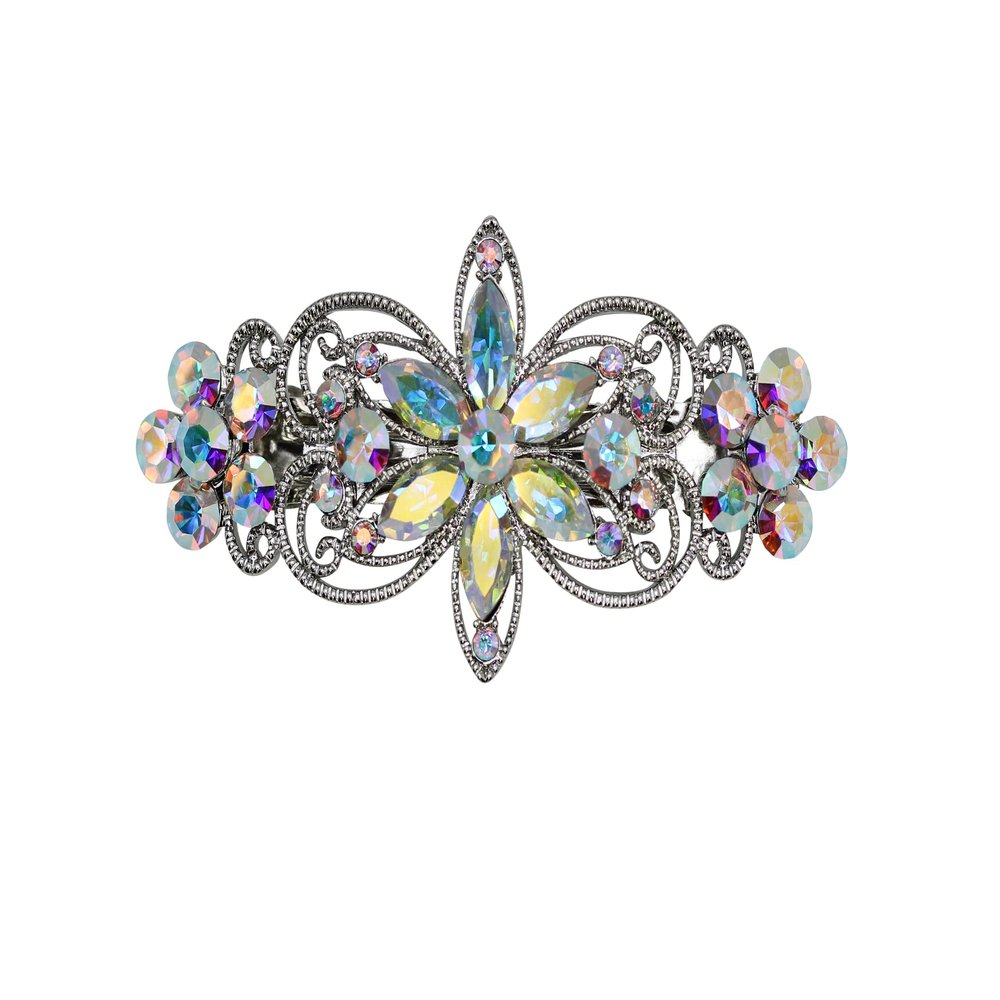 Faship Gorgeous Multicolors AB Rhinestone Crystal Flora Hair Barrette Clip