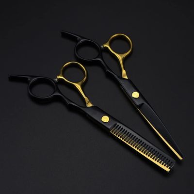 Professional Hair Cutting Shears, 6 Inch Professional Japan 440c 6cr Steel Black Gold Hair Scissors Cutting Barber Haircut Thinning Shears Hairdresser Scissors (Color : Set)