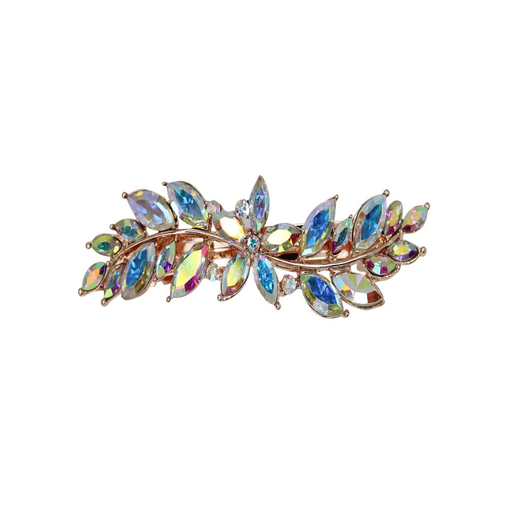 Faship Multicolors AB Rhinestone Crystal Small Floral Hair Barrette Clip