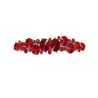 Faship Red Premium Rhinestone Crystal Floral Small Hair Barrette Clip