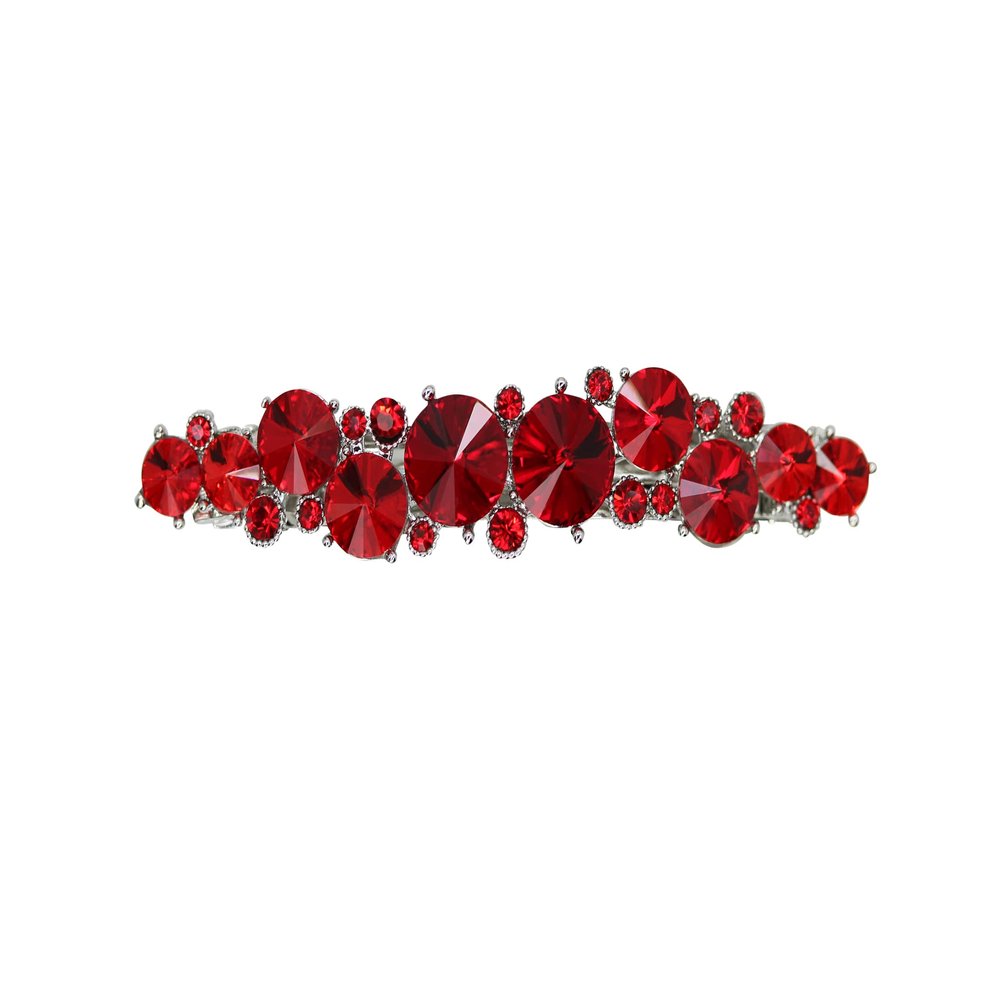 Faship Red Premium Rhinestone Crystal Floral Small Hair Barrette Clip