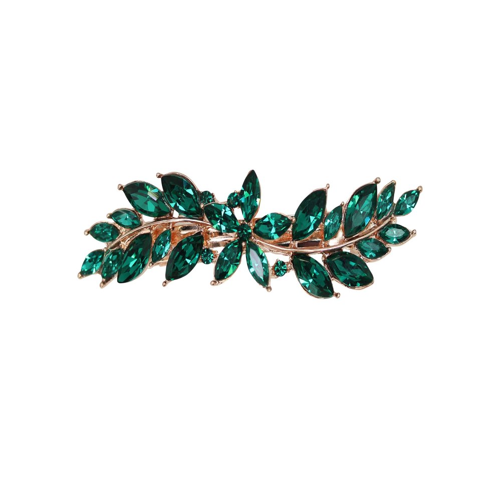 Faship Gorgeous Green Rhinestone Crystal Small Floral Hair Barrette Clip