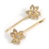 2 Bridal/Prom Clear Crystal Flower Hair Grips/Slides In Gold Tone - 65mm Across view 1