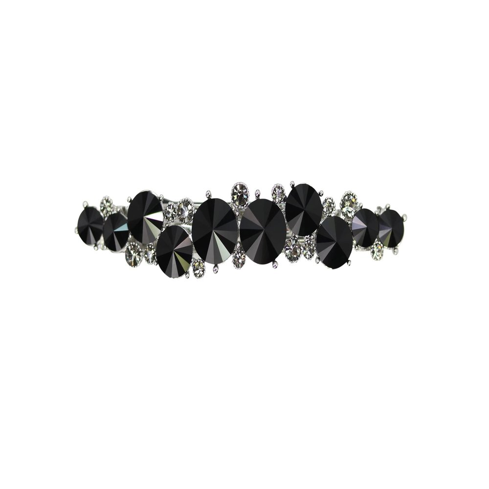 Faship Gorgeous Black Premium Rhinestone Crystal Floral Small Hair Barrette Clip