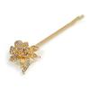 2 Bridal/Prom Clear Crystal Rose Flower Hair Grips/Slides In Gold Tone - 65mm Across view 4