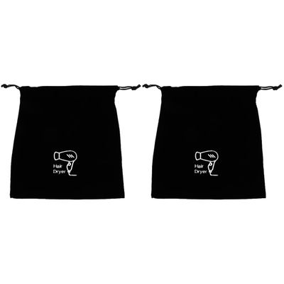 Beaupretty 2pcs Flannel Hair Dryer Storage Bag Drawstring Versatile Organizer for Home Travel and Dorm Use Convenient Hair Tool Pouch Black