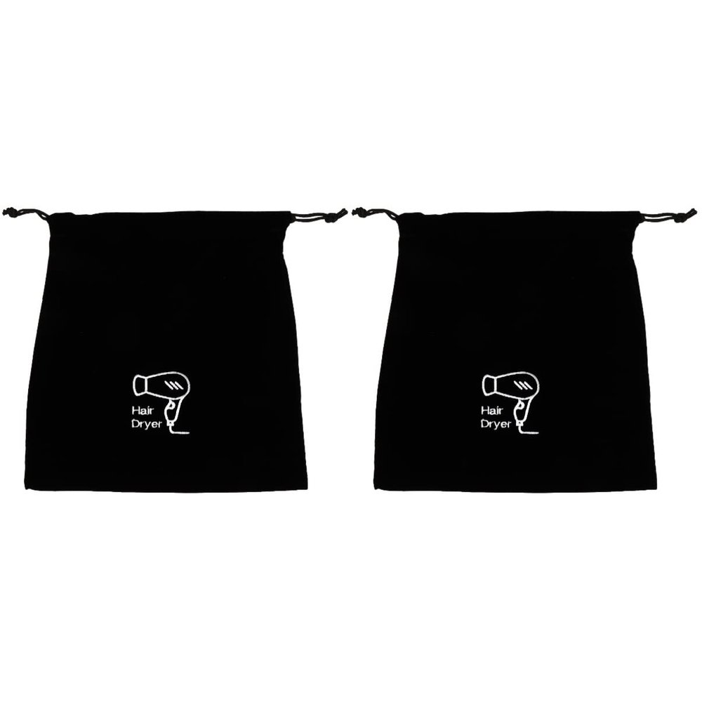 Beaupretty 2pcs Flannel Hair Dryer Storage Bag Drawstring Versatile Organizer for Home Travel and Dorm Use Convenient Hair Tool Pouch Black