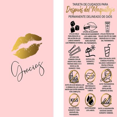 BRAWNA 50 Pink Spanish PMU Lip Blush Aftercare Thank You Cards - Instrucciones Para El Cuidado Despus Del Rubor De Labios Permanente - PMU Supplies -Microblading Kit -Pink