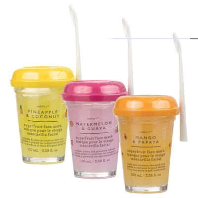 Jean Pierre Cosmetics Superfood Facial Mask Assortment Set of 3, 1 Pineapple & Coconut, 1 Watermelon & Guava, 1 Mango & Papaya