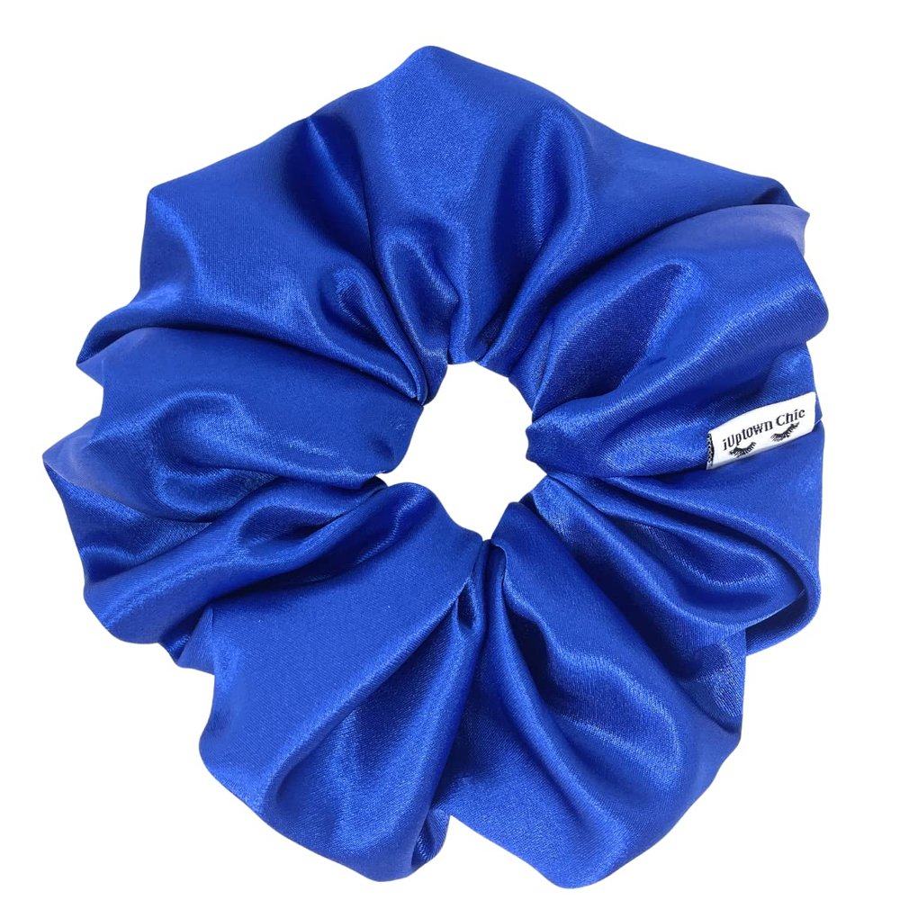 Iuptown Chic Jumbo Oversized XL Satin Scrunchies for Women Girls, Frizz Prevention, Sleep Hair Holder, Large Elastic Ties Band for Ponytail Bun, Satin Hair Ties for Breakage Prevention (Royal Blue)