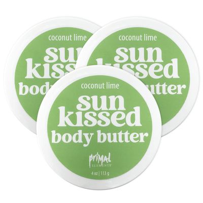Primal Elements Sunkissed Body Butter with Coconut Oil, Shimmering Moisturizer for Ultimate Hydration and Nourishment, Suitable for All Skin Types, Instant Glow Coconut Lime, 3 pack (4 oz each)