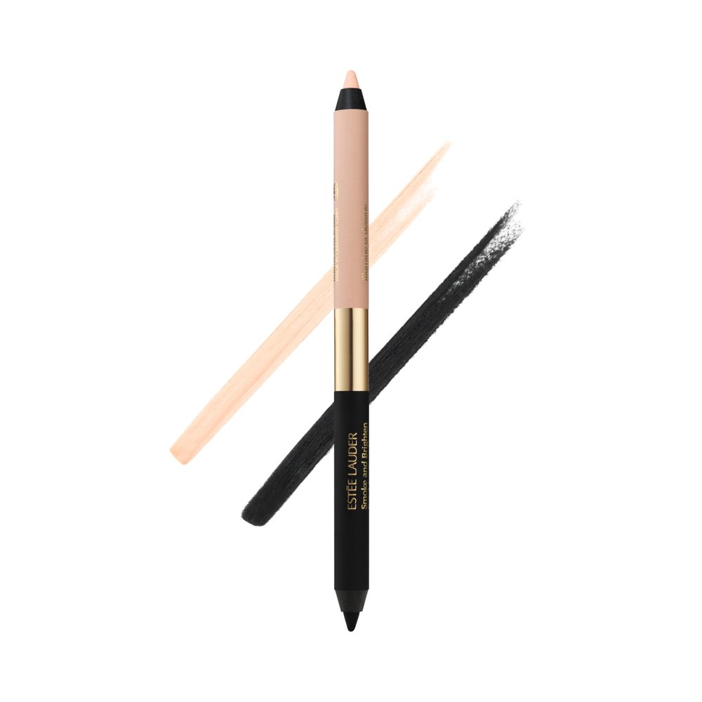 Este Lauder Smoke and Brighten Long-Lasting Waterproof Kajal Eyeliner Pencil Duo, 0.03 Ounce, Noir/Cream