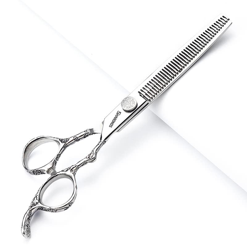 6/7 inch professional hairdressing scissors set exquisite rose pattern hairdressing special scissors styling tool stainless steel multifunctional hairdressing set (7in Tooth.)