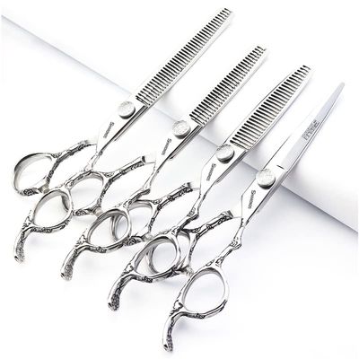 6/7 inch professional hairdressing scissors set exquisite rose pattern hairdressing special scissors styling tool stainless steel multifunctional hairdressing set (6in 4pc.)
