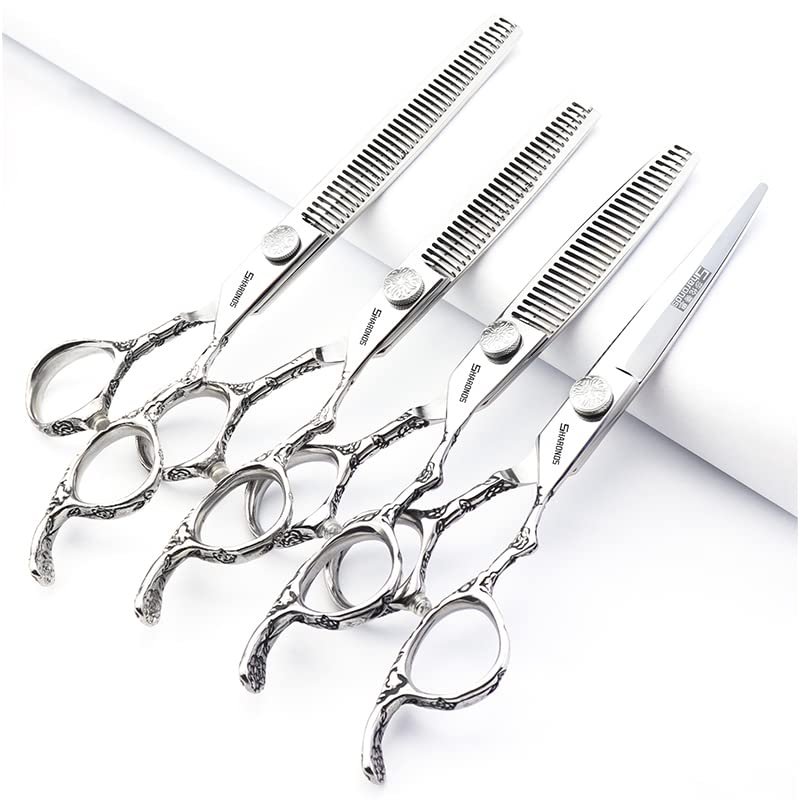 6/7 inch professional hairdressing scissors set exquisite rose pattern hairdressing special scissors styling tool stainless steel multifunctional hairdressing set (6in 4pc.)