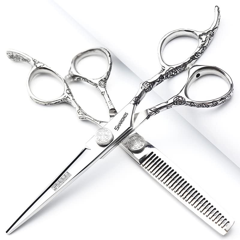 6/7 inch professional hairdressing scissors set exquisite rose pattern hairdressing special scissors styling tool stainless steel multifunctional hairdressing set (6in 2pc-B.)