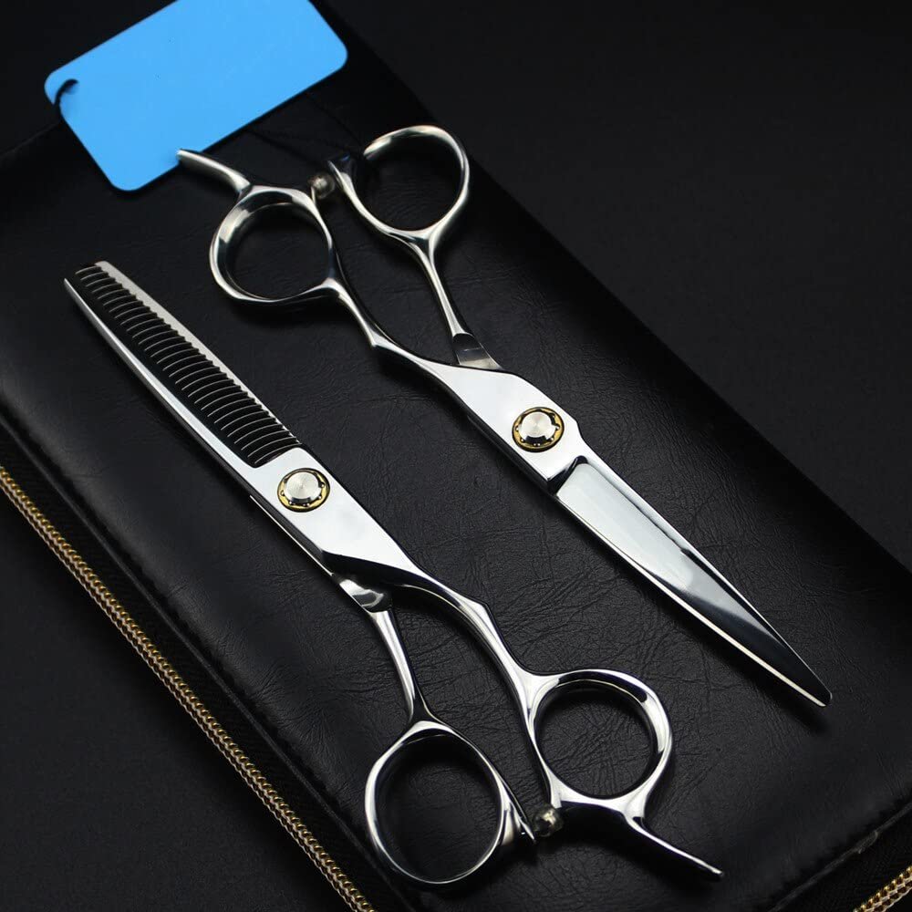 Professional Hair Cutting Shears, 6 Inch Professional Japan 440c Steel Upscale Bearing Hair Scissors Cutting Barber Tools Haircut Thinning Shears Hairdresser Scissors (Color : Set with bag)