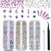 Nail Art Rhinestones Kit HUETFAT 240Piece Multi Shapes Glass Crystal AB Diamonds 2 Boxes Nail Gems Flatback Rhinestones AB Crystals+Clear for Crafts Shoes Makeup with Wax Pen/Tweezers view 1