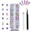 Nail Art Rhinestones Kit HUETFAT 240Piece Multi Shapes Glass Crystal AB Diamonds 2 Boxes Nail Gems Flatback Rhinestones AB Crystals+Clear for Crafts Shoes Makeup with Wax Pen/Tweezers view 3